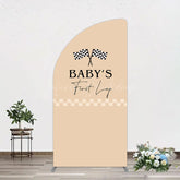 Lofaris First Lap Race Theme Sweet Birthday Half Moon Arch Backdrop
